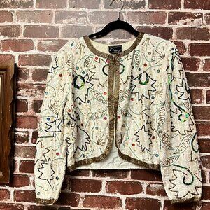 Vintage Nina Beaded Silk Jacket - Black & Gold - Made in India